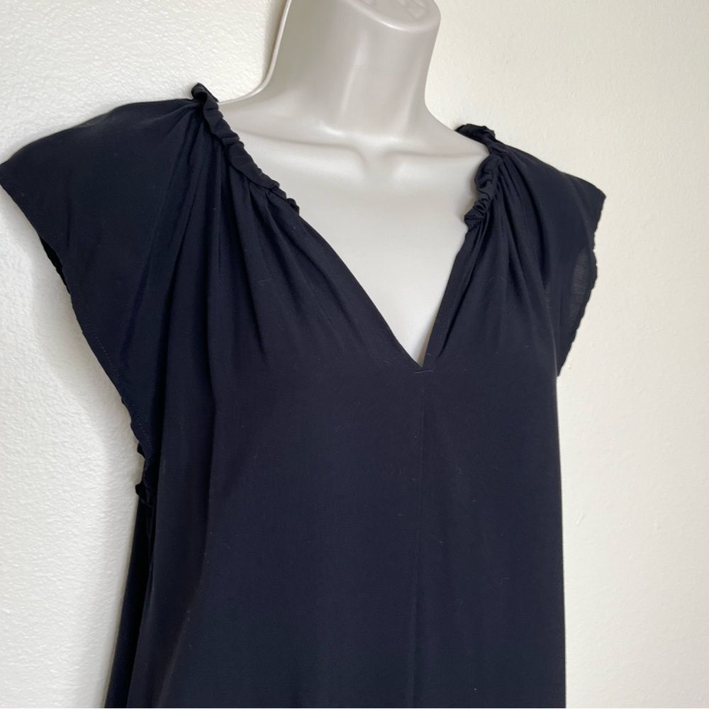 Gap Little Black Dress Ruffle V Neck Short Sleeve Zen Shift Women Small Rayon - Picture 2 of 12
